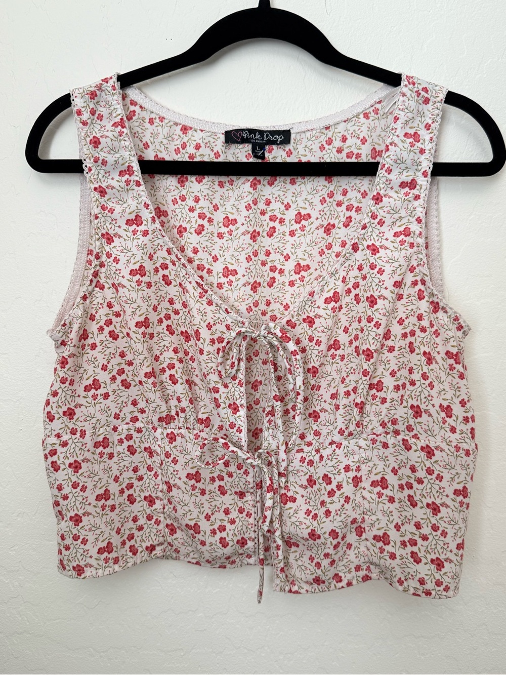 Pink Drop Floral Tie-Front Tank Top - Pink Floral